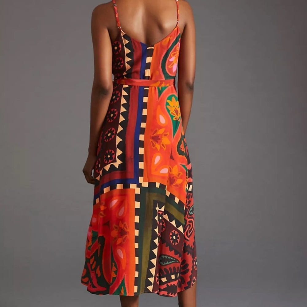 Farm Rio Anthropologie Asymmetrical Dress in Red and Black Medium - Picture 2 of 8